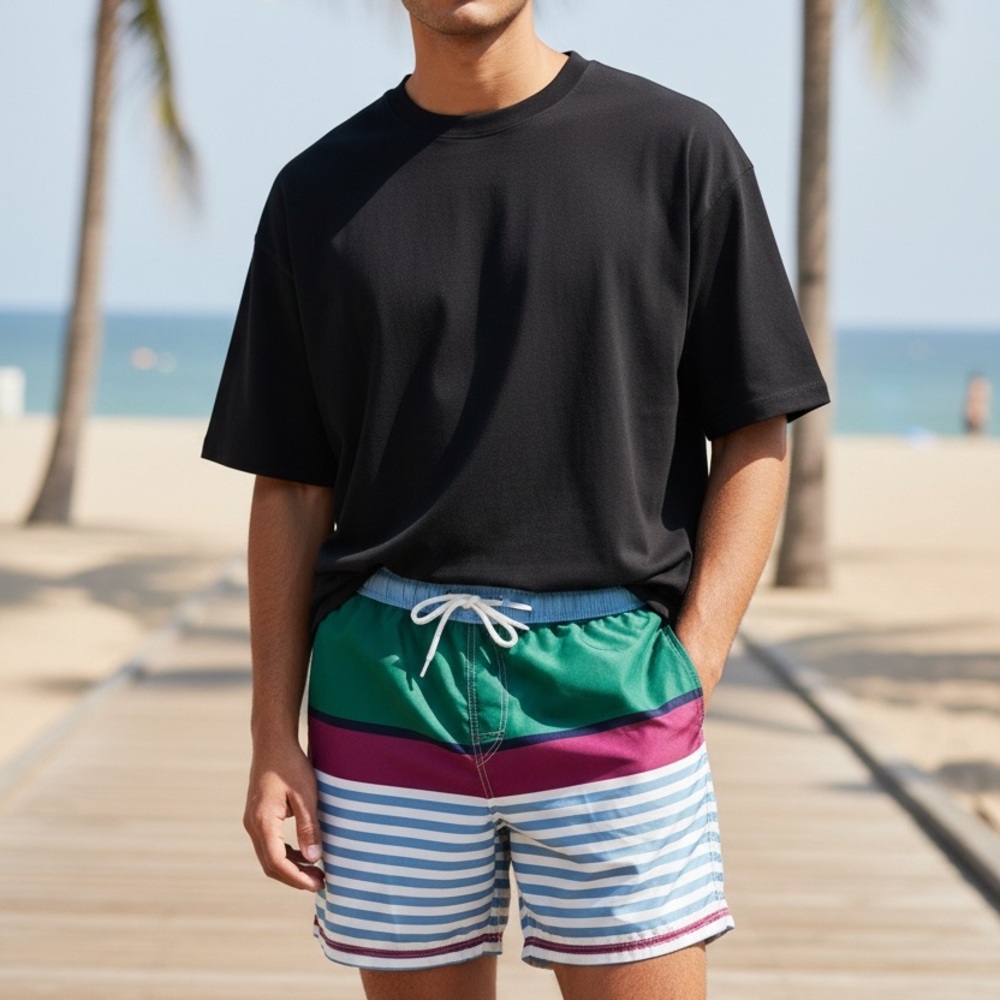Thomas Dean Men's XL Swim Trunks Colorblock Striped 3-Pocket Board Shorts
